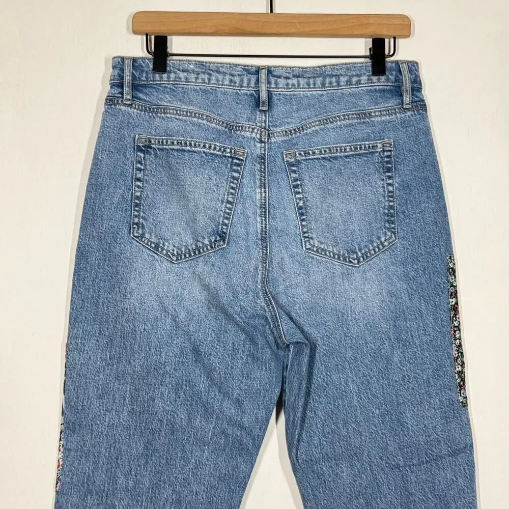 Loft Womens Straight‎ Crop Jeans Size 28 Floral Patchwork High Rise Cottagecore